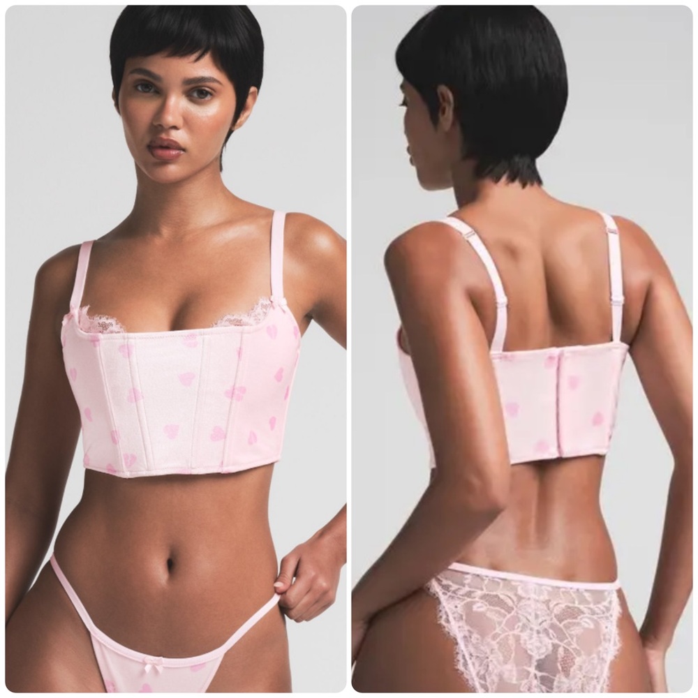 NEW Size Medium SKIMS Velvet Lace Cropped Corset Cherry Blossom Heart Breaker